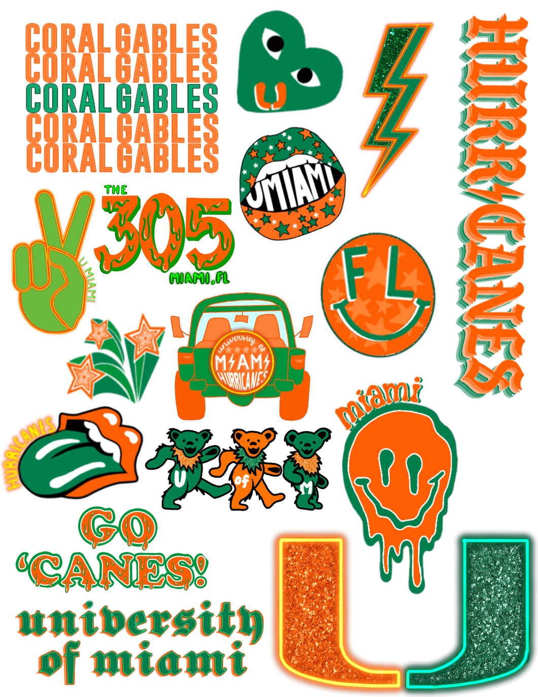 University of Miami Sticker Sheet